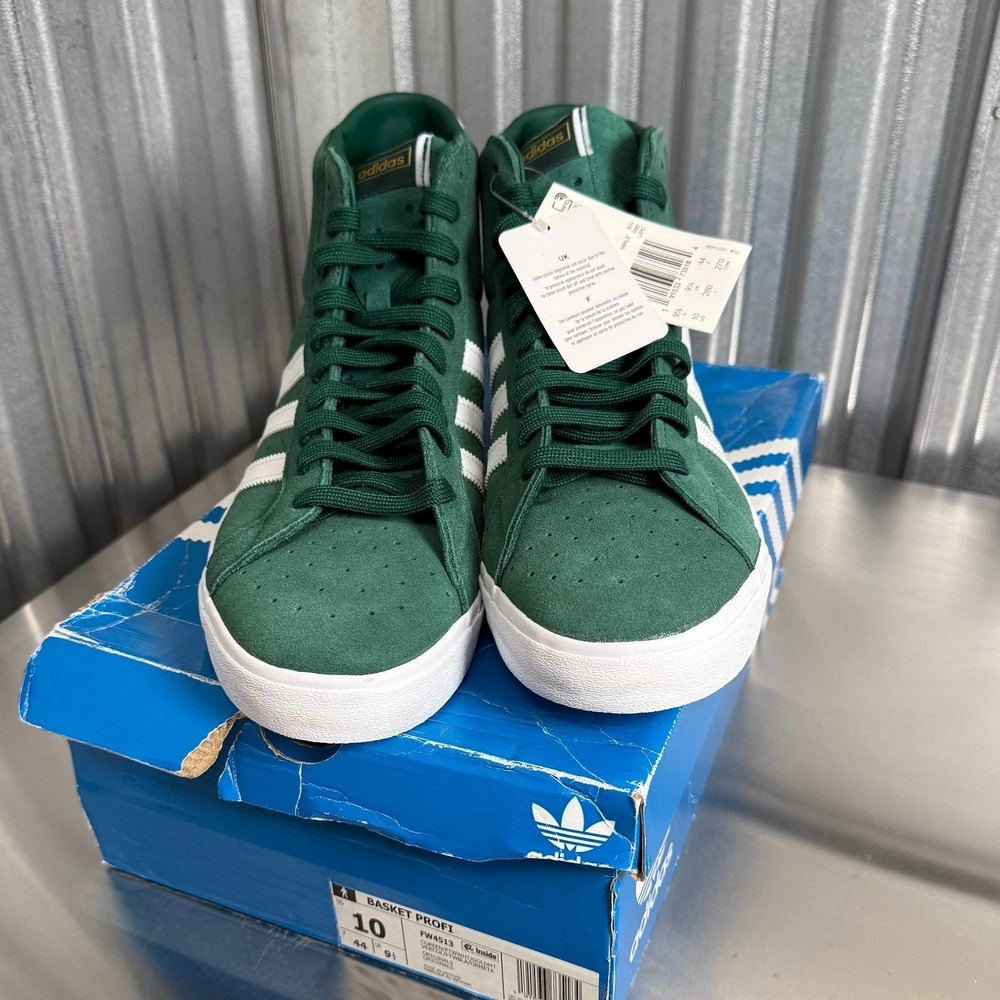 Adidas Basket Profi Mens Green White Suede High Top Sneakers FW4513 Size 10